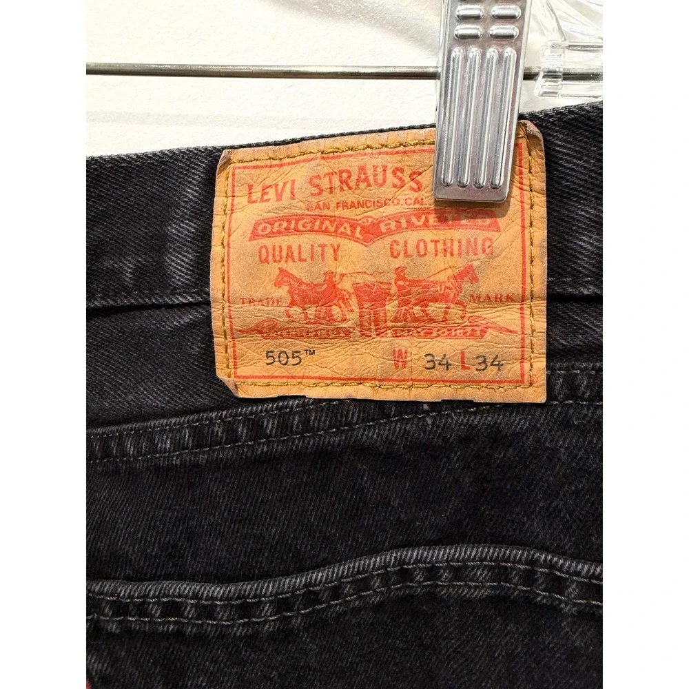Levi's Mens 505 Regular Fit Straight Leg‎ Black Jeans 34x34